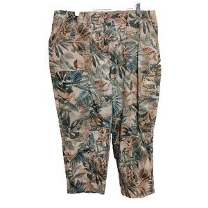 Chicos Womens Capri Cargo Pants Size 14 Multi Leaf Print Crop Tab leg